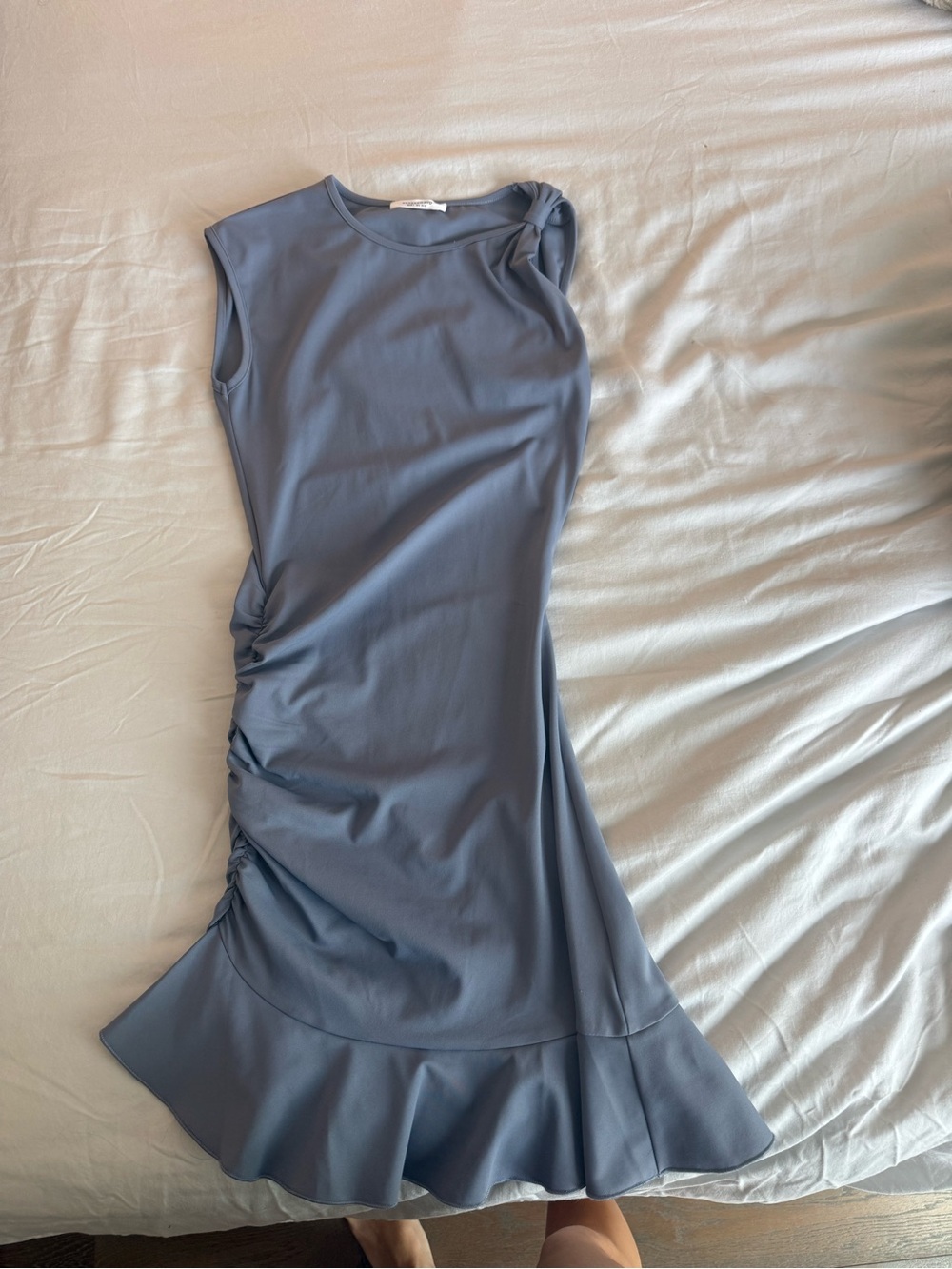 Peppermayo Slate Blue Sleeveless mini Dress with Ruffle Hem